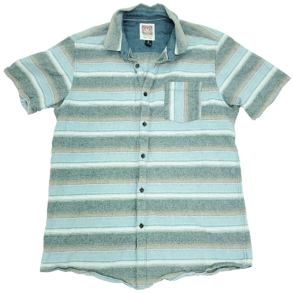 Micros Button Shirt Men Large Gray Plaid Pocket  Los Angeles Cotton Casual